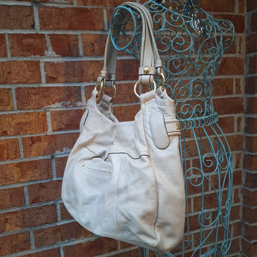 B. Makowski Soft Real Leather Women's Shoulder Bag Gold Studded Purse Y2K Beige - Picture 14 of 17